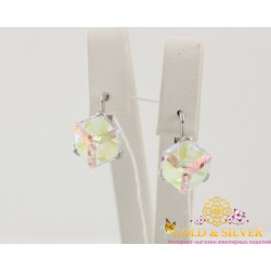 Женские серьги серебряные "Иллюзия" кристалл Swarovski